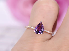 Pear Amethyst Engagement Ring with Diamond Hiddent Accents - Lord of Gem Rings