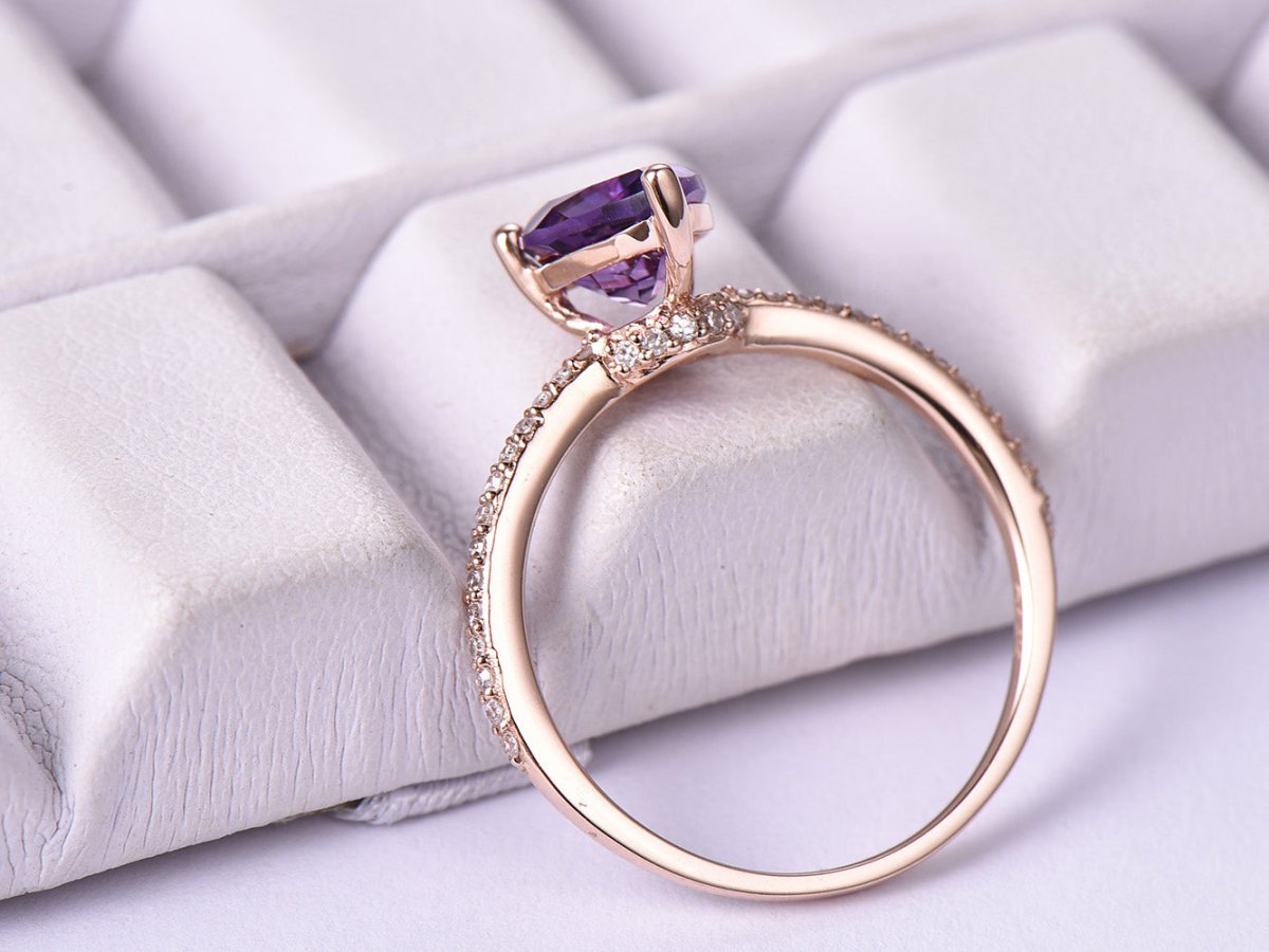 Pear Amethyst Engagement Ring with Diamond Hiddent Accents - Lord of Gem Rings