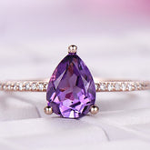 Pear Amethyst Engagement Ring with Diamond Hiddent Accents - Lord of Gem Rings