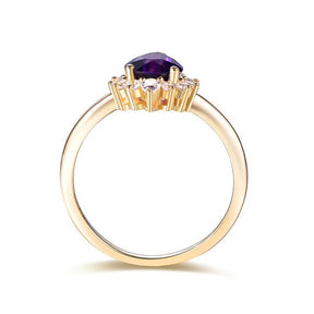 Pear Amethyst Moissanite Half Halo Ring 14K Yellow Gold - Lord of Gem Rings