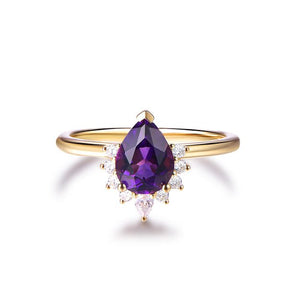 Pear Amethyst Moissanite Half Halo Ring 14K Yellow Gold - Lord of Gem Rings