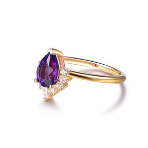 Pear Amethyst Moissanite Half Halo Ring 14K Yellow Gold - Lord of Gem Rings