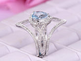 Pear Aquamarine Diamond Chevron Passionate Love Set - Lord of Gem Rings