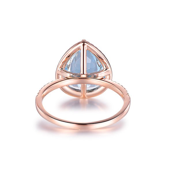 Pear Aquamarine Diamond Halo Engagement Ring 14K Rose Gold - Lord of Gem Rings