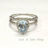 Pear Aquamarine Diamond Marquise Bridal Set in 14K White Gold - Lord of Gem Rings