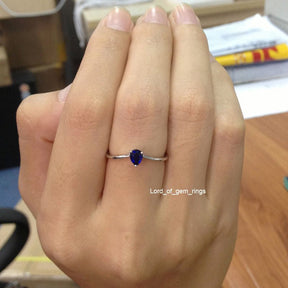Pear Blue Sapphire Solitaire Ring 14K White Gold - Lord of Gem Rings