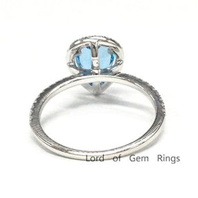 Pear Blue Topaz Diamond Halo Engagement Ring 14K White Gold - Lord of Gem Rings