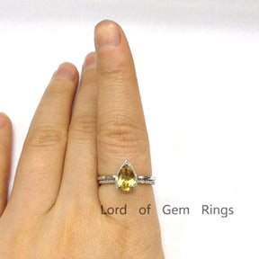 Pear Citrine Diamond Bridal Set 14K White Gold - Lord of Gem Rings