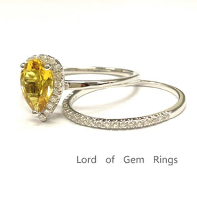 Pear Citrine Diamond Bridal Set 14K White Gold - Lord of Gem Rings