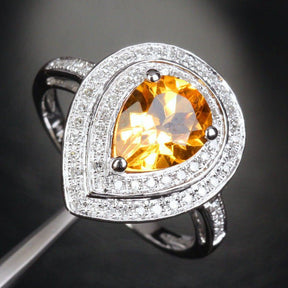 Pear Citrine Double Diamond Halo Engagement Ring - Lord of Gem Rings