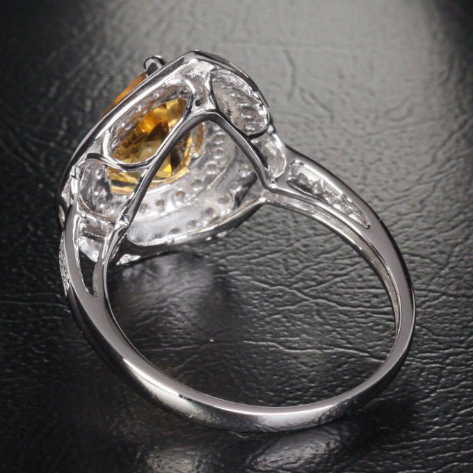 Pear Citrine Double Diamond Halo Engagement Ring - Lord of Gem Rings