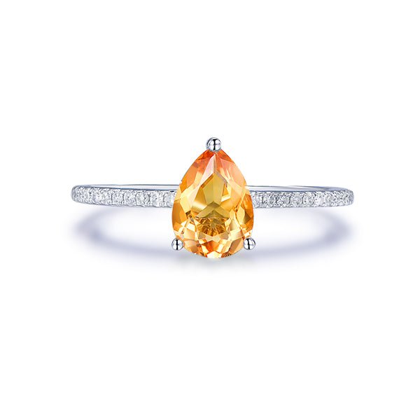 Pear Citrine Engagement Ring Diamond Accents 14K Gold - Lord of Gem Rings