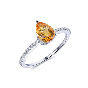 Pear Citrine Engagement Ring Diamond Accents 14K Gold - Lord of Gem Rings