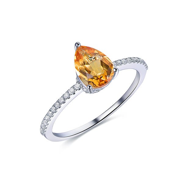 Pear Citrine Engagement Ring Diamond Accents 14K Gold - Lord of Gem Rings