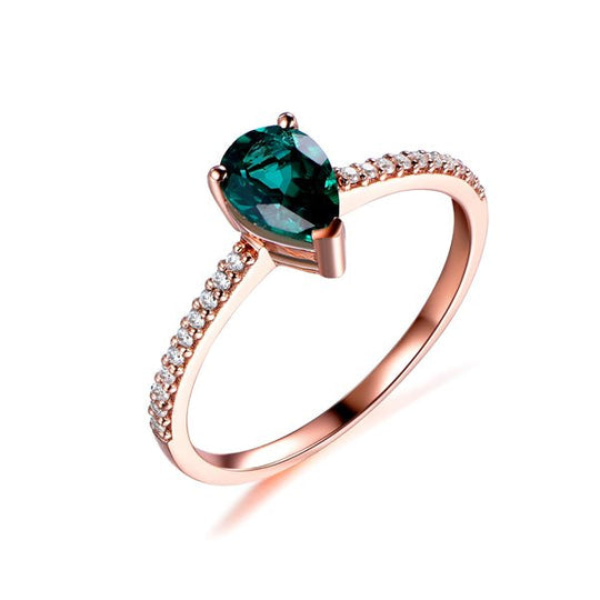 Pear cut Emerald Diamond Accents Engagement Ring