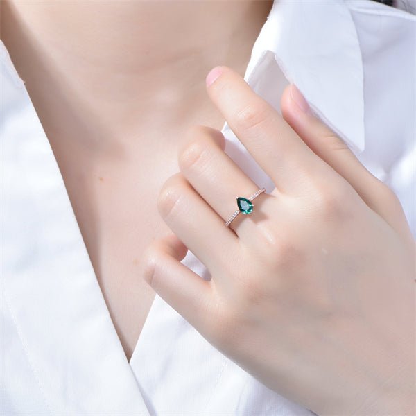 Pear cut Emerald Diamond Accents Engagement Ring - Lord of Gem Rings