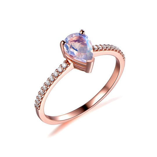 Pear cut Moonstone Engagement Ring with Diamond Accents