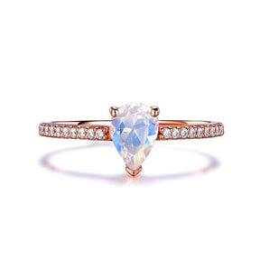 Pear cut Moonstone Engagement Ring with Diamond Accents - Lord of Gem Rings