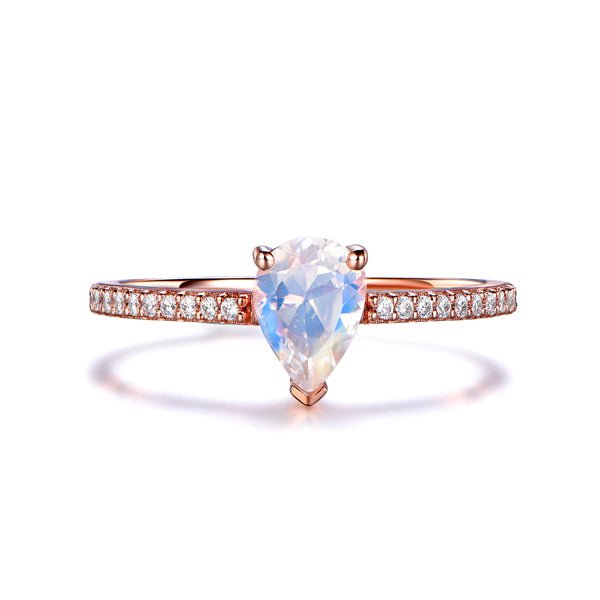 Pear cut Moonstone Engagement Ring with Diamond Accents - Lord of Gem Rings