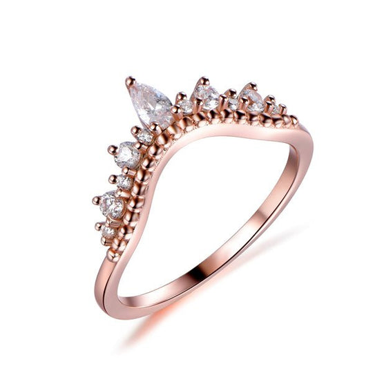 Pear Diamond Tiara Curved Milgrain Wedding Band