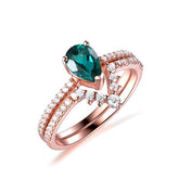 Pear Emerald Curved Diamond Wedding Bridal Set 14k Rose Gold - Lord of Gem Rings