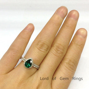 Pear Emerald Diamond Bridal Set 14K White Gold - Lord of Gem Rings