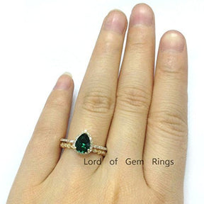 Pear Emerald Diamond Bridal Set 14K Yellow Gold - Lord of Gem Rings