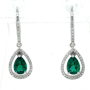 Pear Emerald Diamond Dangle Hook Earrings 14K Yellow gold - Lord of Gem Rings