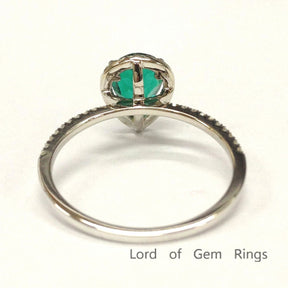 Pear Emerald Diamond Halo Engagement Ring 14K White Gold - Lord of Gem Rings