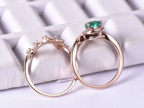Pear Emerald Diamond Tiara Moissanite Bridal Set 14K Rose Gold - Lord of Gem Rings