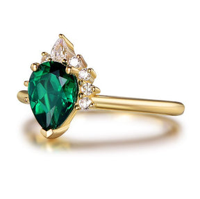 Pear Emerald Moissanite Engagement Ring 14K Yellow Gold - Lord of Gem Rings