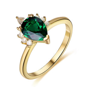 Pear Emerald Moissanite Engagement Ring 14K Yellow Gold - Lord of Gem Rings