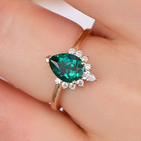 Pear Emerald Moissanite Engagement Ring 14K Yellow Gold - Lord of Gem Rings