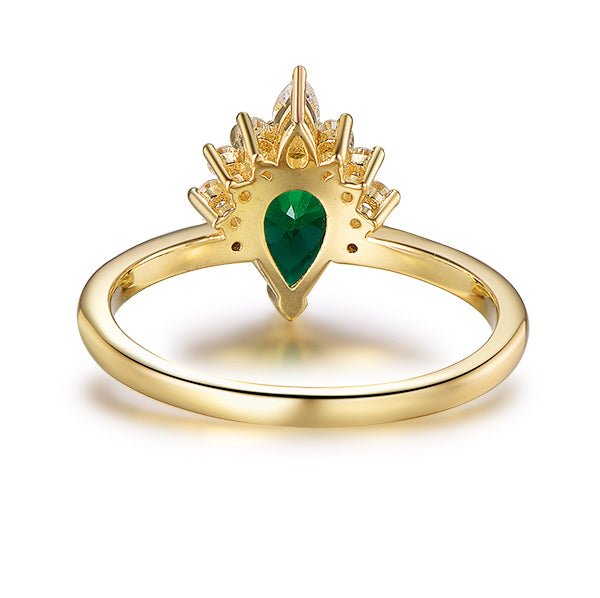 Pear Emerald Moissanite Engagement Ring 14K Yellow Gold - Lord of Gem Rings