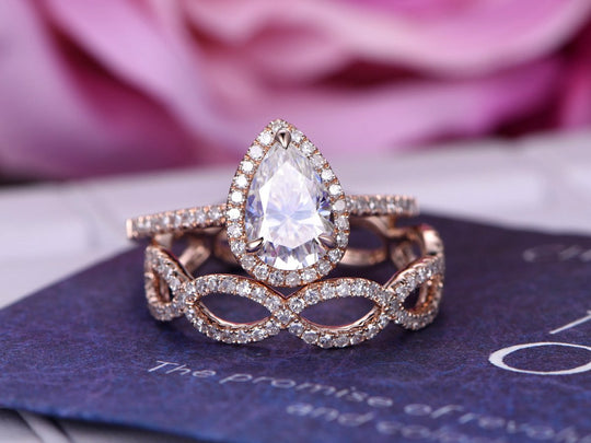 Pear Moissanite Diamond Infinite Love Bridal Set