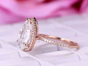 Pear Moissanite Halo Ring with Diamond Accents - Lord of Gem Rings