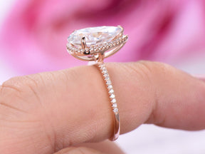 Pear Moissanite Halo Ring with Diamond Accents - Lord of Gem Rings