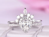 Pear Moissanite Ring Tiara Bridal Set - Lord of Gem Rings