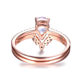 Pear Moonstone Curved Diamond Wedding Bridal Set - Lord of Gem Rings