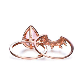 Pear Morganite Diamond Halo Bridal Set with Amethyst Tiara Ring - Lord of Gem Rings