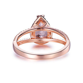 Pear Morganite Diamond Halo Split Shank Engagement Ring 14K Rose Gold - Lord of Gem Rings