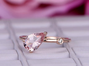 Pear Morganite Diamond Ring 14K Rose Gold - Lord of Gem Rings