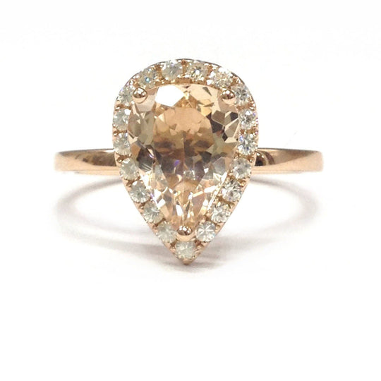 Pear Morganite Engagement Ring Moissanite Halo 14K Rose Gold