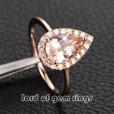 Pear Morganite Engagement Ring Moissanite Halo 14K Rose Gold - Lord of Gem Rings