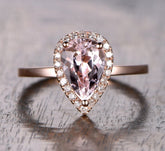 Pear Morganite Engagement Ring Pave Diamond Halo 14K Rose Gold - Lord of Gem Rings