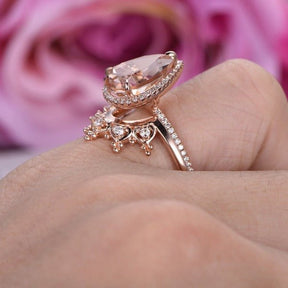 Pear Morganite Moissanite Tiara Wedding Bridal Set - Lord of Gem Rings