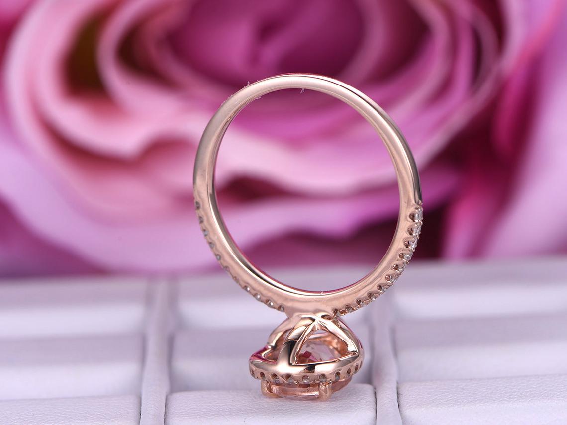 Pear Morganite Ring Accents Diamond Halo 14K Gold - Lord of Gem Rings