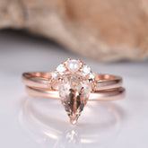 Pear Morganite Ring Pearl Crescent Diamond Bridal Set - Lord of Gem Rings