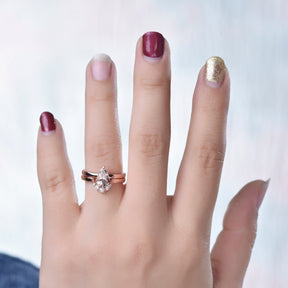 Pear Morganite Ring Pearl Crescent Diamond Bridal Set - Lord of Gem Rings
