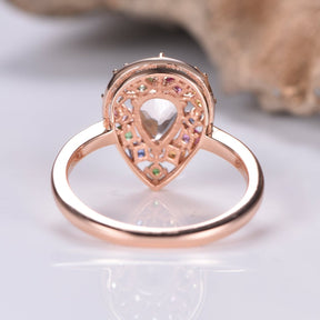 Pear morganite Ring Sapphire Floral Wreath Halo 14K Gold - Lord of Gem Rings